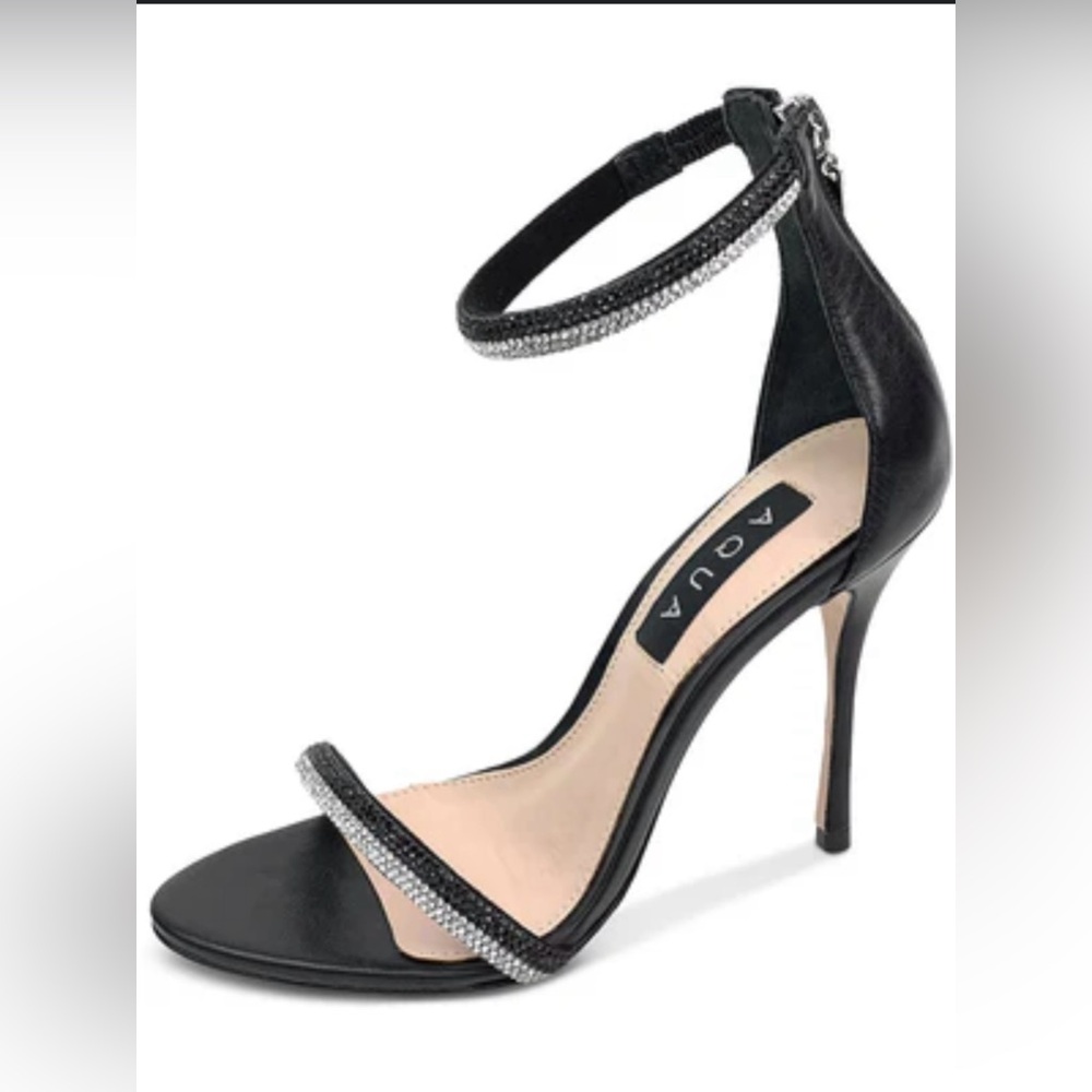 Aqua Elegant Black Heels with Sparkling Accents